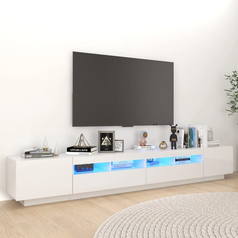 Vidaxl TV skrinka s LED svetlami lesklá biela 260x35x40 cm